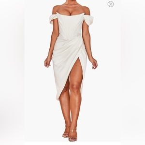 House of CB LORETTA IVORY SATIN OFF SHOULDER CORSET DRESS- never worn!
